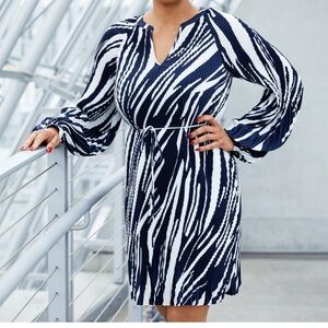 Banana Republic White and Blue Sheath Dress with Bishop Sleeves! New with tag